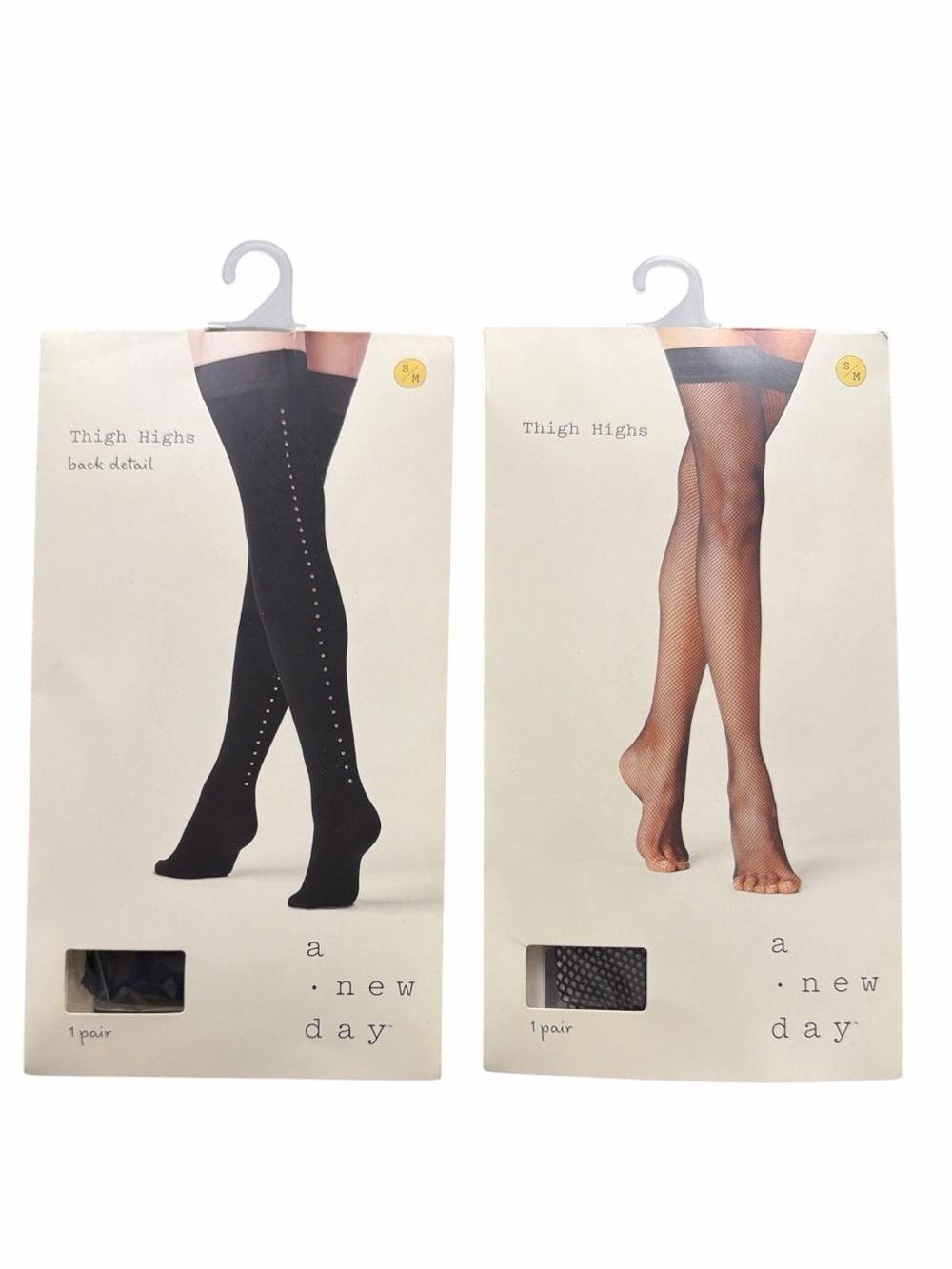 A New Day Thigh High Stockings Bundle 2 Pair S/M Fishnet Back Detail NWT